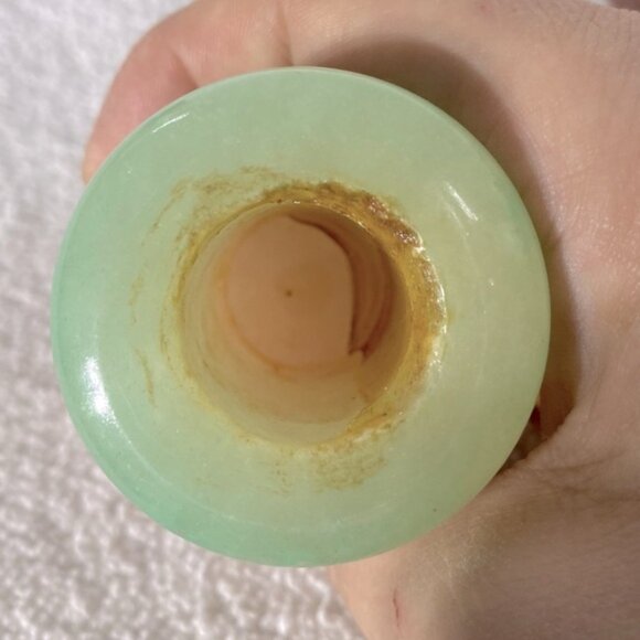 Vintage Pink Green Genuine Alabaster Perfume Atomizer Puff Sprayer Bottle - Picture 8 of 15